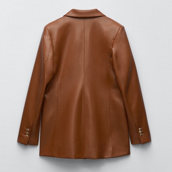 ZARA Faux Leather Brown Blazer Size S - Picture 9 of 16
